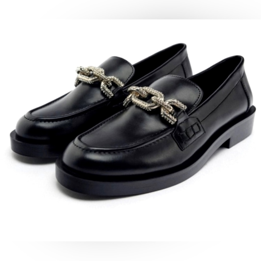 Zara rhinestone embellished flat loafers black